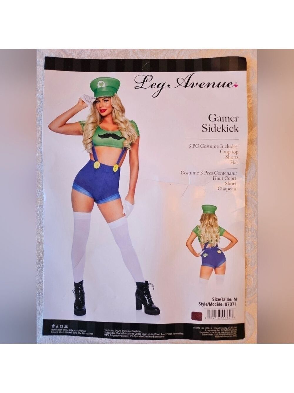 Leg Avenue Gamer Sidekick Costume with Green Top and Blue Shorts, Medium, NWT